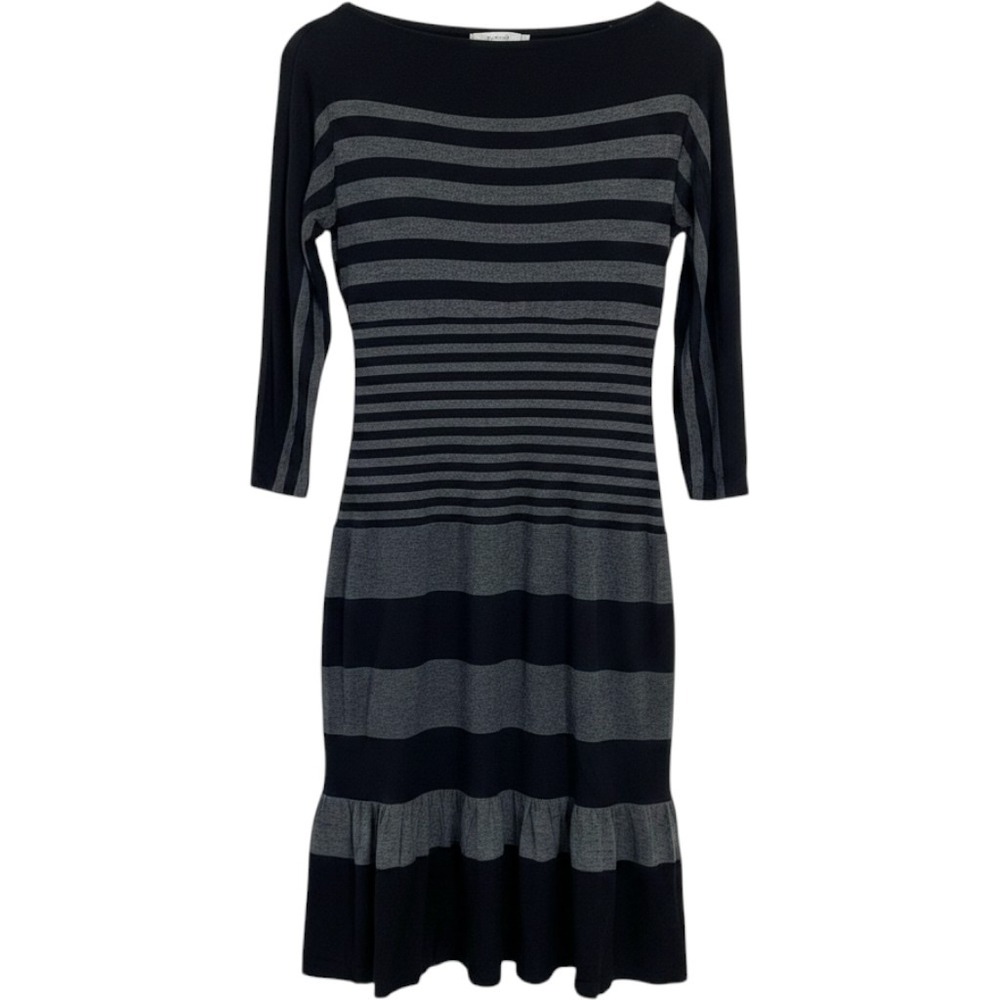 Bailey 44 Dress Women Small Black Grey Excellent Striped Long‎ Sleeve Tiered Hem